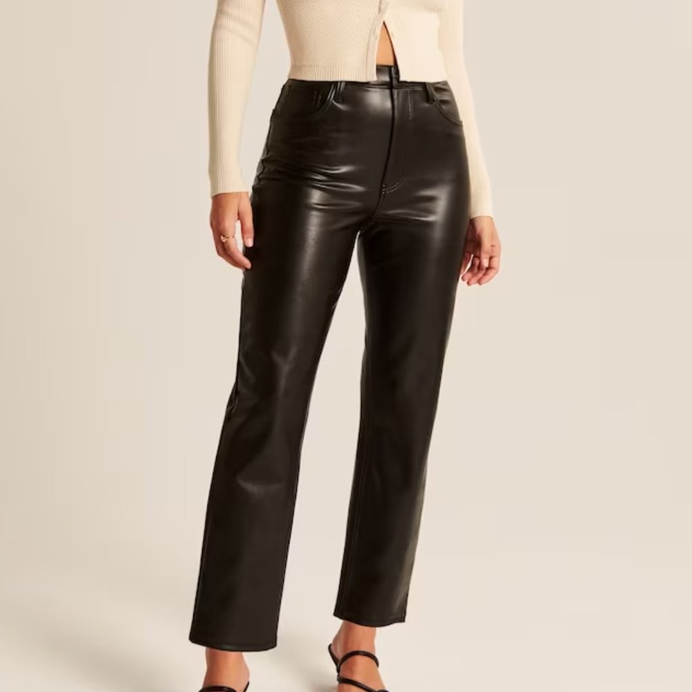 Abercrombie & Fitch Curve Love Vegan Leather Ankle Straight Pant